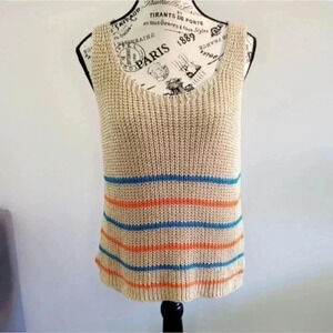PANAREA | Women's Gold Metallic Striped Knitted Resort Wear Tank Top
